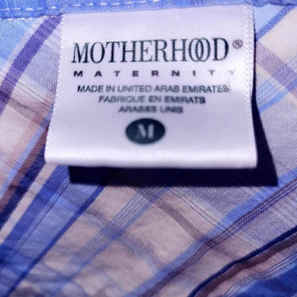 Motherhood Maternity blue cream plaid long sleeve button shirt - Picture 3 of 4
